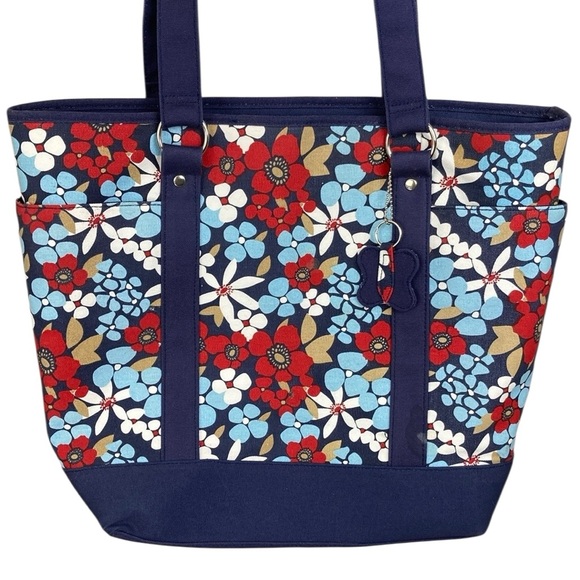 Colorful Large Floral Zip Top Tote Beach Pool Bag - Picture 3 of 12